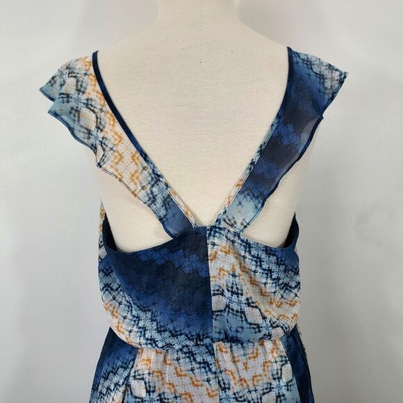 BCBGeneration Tunic Top Size Medium Flowy Chiffon Lined Sleeveless Ruffle V Neck - Picture 6 of 12